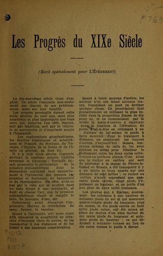 Cover for Les Progres du XIXe siecle