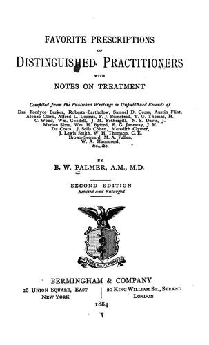 Cover for Favorite prescriptions of distinguished practitioners, with notes on treatment