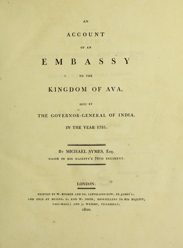Cover for An account of an embassy to the kingdom of Ava sent by the Governor-General of India, in the year 1795