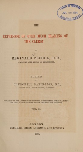 Cover for The repressor of over much blaming of the clergy