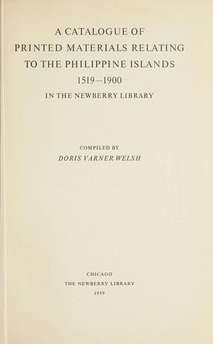 Cover for A catalogue of printed materials relating to the Philippine Islands 1519-1900, in the Newberry Library.