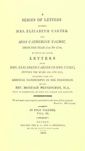 Cover for A Series of letters between Mrs. Elizabeth Carter and Catherine Talbot, from the year 1741 to 1770.