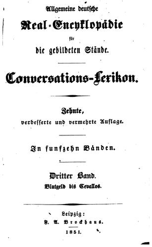 Cover for Allgemeine deutsche Real-encyklopädie für die gebildeten Stände: Conversations-lexikon