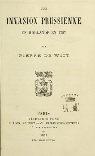 Cover for Une invasion prussienne en Hollande en 1787