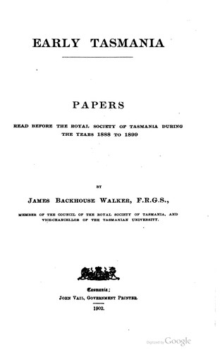 Cover for Early Tasmania