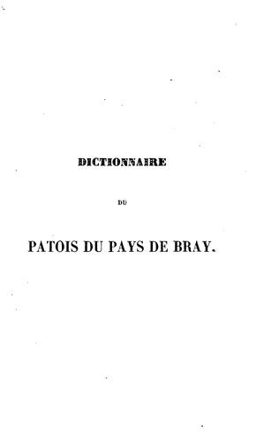 Cover for Dictionnaire du patois du pays de Bray