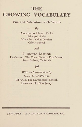 Cover for the growing vocabulary