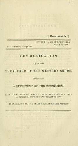 Cover for Communication from the Treasurer of the Western Shore, enclosing a statement of the commissions paid in pursuance of chapter three hundred and ninty of eighteen hundred and thirty eight