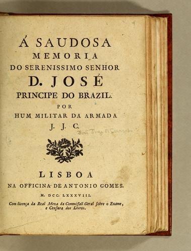 Cover for Á saudosa memoria do Serenissimo Senhor D. José, Principe do Brazil