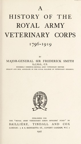 Cover for A history of the Royal Army Veterinary Corps, 1796-1919