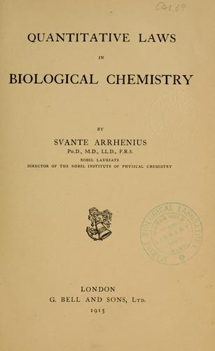 Cover for Quantitative laws in biological chemistry