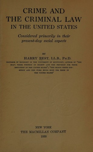 Cover for Crime and the criminal law in the United States