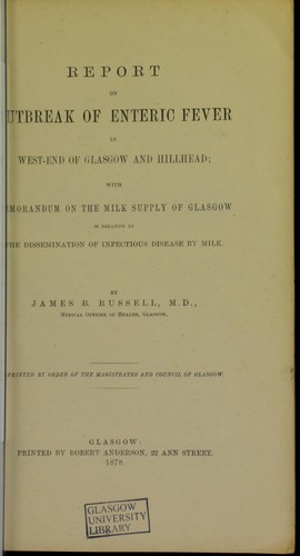 Cover for Report on outbreak of enteric fever in West-end of Glasgow and Hillhead, with