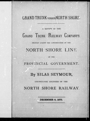 Cover for Grand Trunk versus North Shore