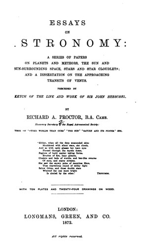 Cover for Essays on Astronomy: A Series of Papers on Planets and Meteors, the Sun and Sun-surrounding ...