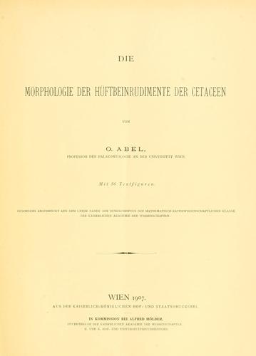 Cover for Morphologie der Hüftbeinrudimente der Cetaceen