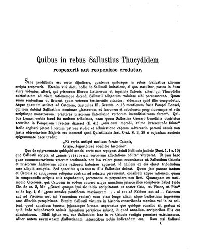 Cover for Quibus in rebus Sallustius Thucydidem respexerit aut respexisse credatur