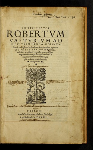 Cover for En tibi lector Robertum Valturium ... De re militari libris XII