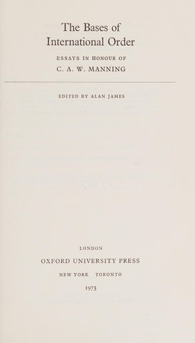 Cover for The Bases of international order: essays in honour of C. A. W. Manning