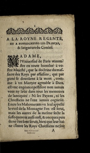 Cover for Reque te de l'Universite  de Paris a   la Royne Regente