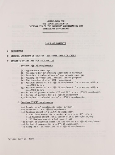 Cover for Guidelines for the administration of section 135 of the Workers' Compensation Act