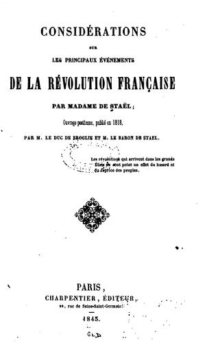 Cover for Considérations sur les principaux événements de la révolution française
