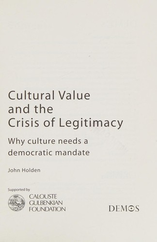 Cover for Cultural Value and the Crisis of Legitimacy