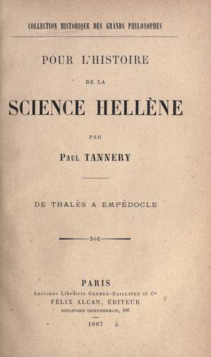 Cover for Pour l'histoire de la science hellène