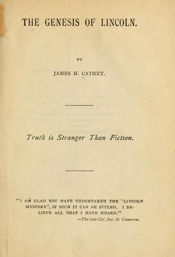 Cover for The genesis of Lincoln.
