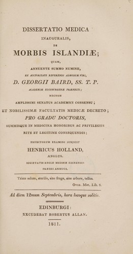 Cover for Dissertatio medica inauguralis, de morbis Islandiae