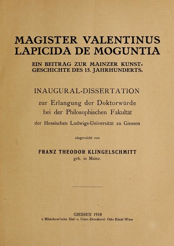 Cover for Magister Valentinus Lapicida de Moguntia.