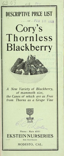Cover for Descriptive price list of Cory's thornless blackberry