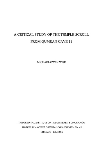 Cover for A critical study of the temple scroll from Qumran Cave II