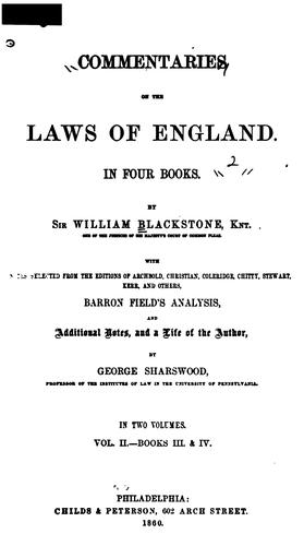 Cover for Commentaries on the Laws of England: In Four Books