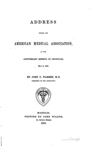 Cover for Address before the American medical association
