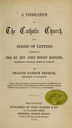 Cover for A vindication of the Catholic church in a series of letters addresses to the Rt