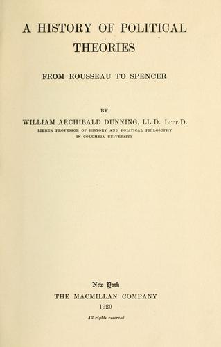 Cover for A history of political theories from Rousseau to Spencer