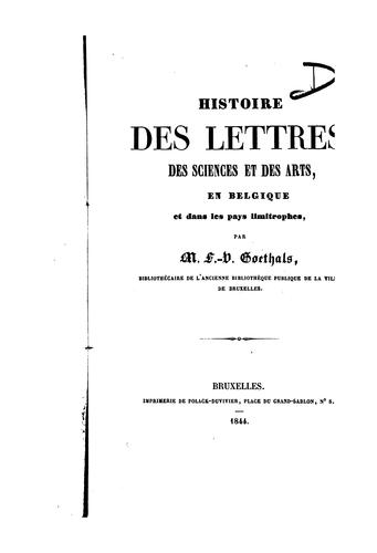 Cover for Histoire des lettres, des sciences et des arts en Belgique et dans les pays limitrophes