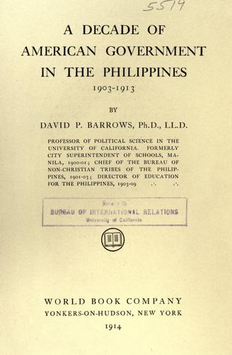 Cover for A decade of American government in the Philippines, 1903-1913