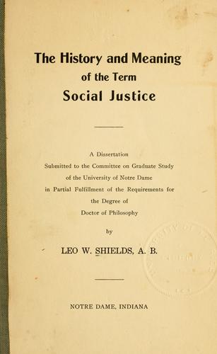 Cover for The history and meaning of the term social justice 