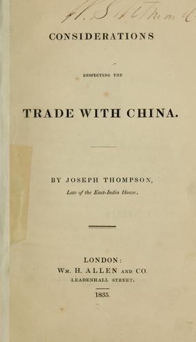 Cover for Considerations respecting the trade with China