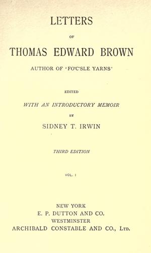 Cover for Letters of Thomas Edward Brown