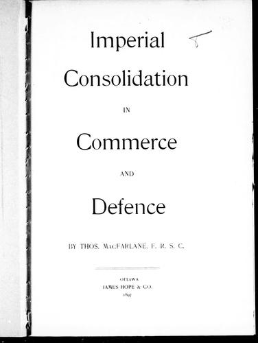 Cover for Imperial consolidation in commerce and defence