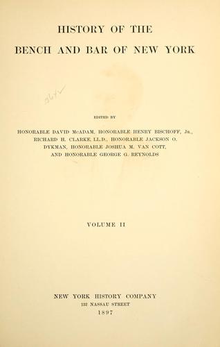 Cover for History of the bench and bar of New York