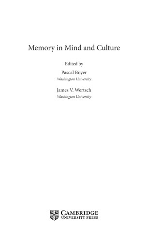 Cover for Memory in mind and culture