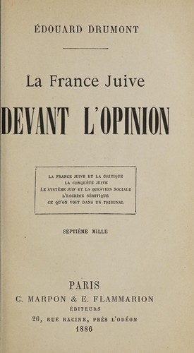 Cover for La France juive devant l'opinion