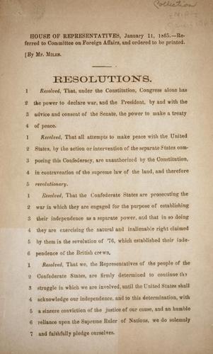 Cover for Resolutions [in relation to peace and independence.]