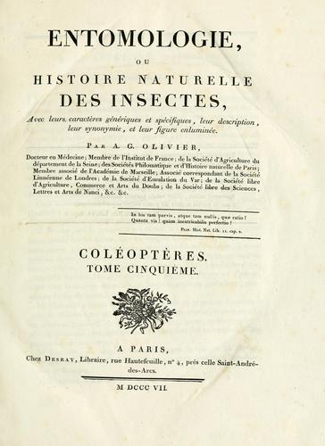 Cover for Entomologie ou Histoire naturelle des insectes