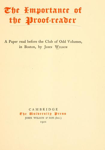 Cover for The importance of the proof-reader