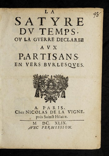 Cover for La satyre dv temps, ov, La guerre declaree avx partisans